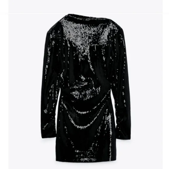 Zara * draped  sequin dress black size M