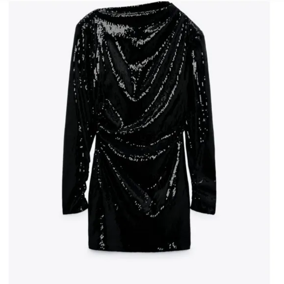 Zara * draped  sequin dress black size M