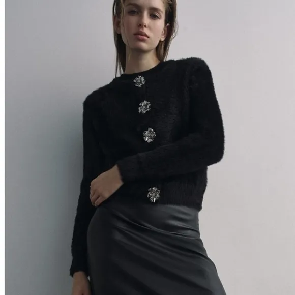 ZARA FAUX FUR KNIT JACKET Size L