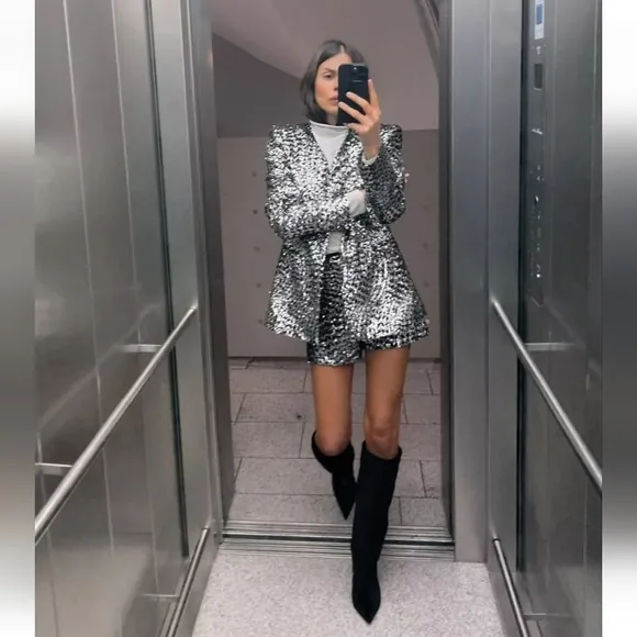 ZARA Matching Set 2pc Sequin Blazer &amp; Shorts