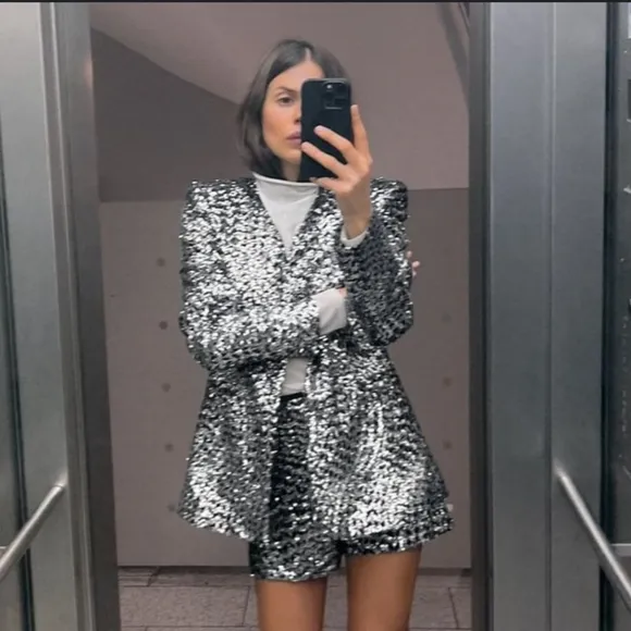 ZARA Matching Set 2pc Sequin Blazer &amp; Shorts