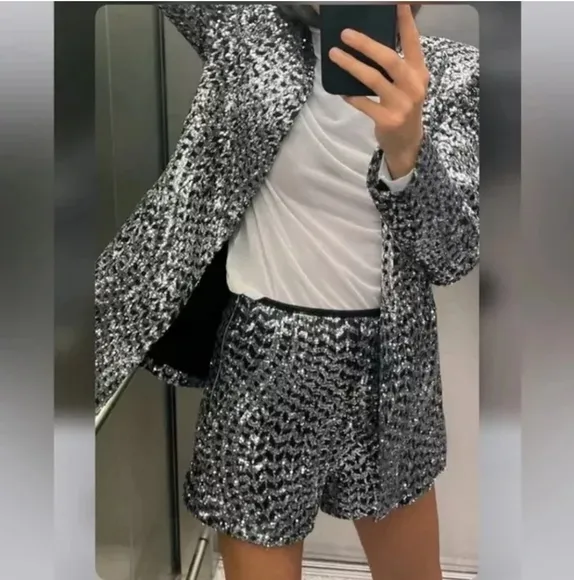 ZARA Matching Set 2pc Sequin Blazer &amp; Shorts