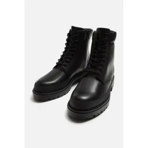 ZARA Men Chunky Sole Lace-Up Boots Black Size US 10 EUR 43 2005/420