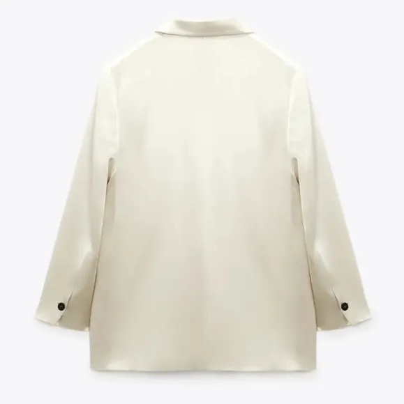 ZARA Oversized Satin Effect Blazer  Cream Size XS S M