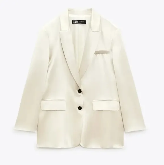 ZARA Oversized Satin Effect Blazer  Cream Size XS S M