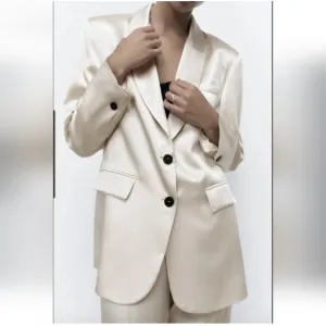 ZARA Oversized Satin Effect Blazer  Cream Size XS S M