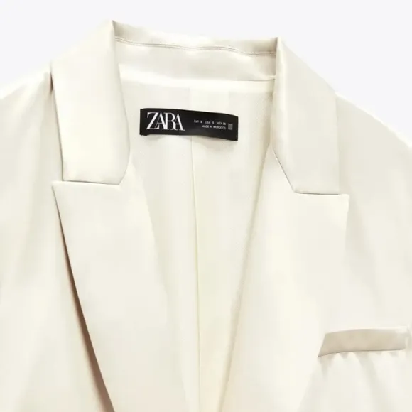 ZARA Oversized Satin Effect Blazer  Cream Size XS S M