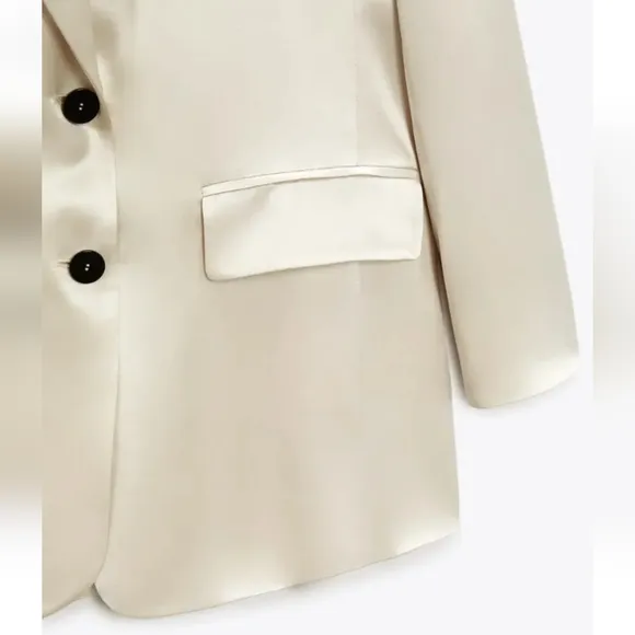 ZARA Oversized Satin Effect Blazer  Cream Size XS S M