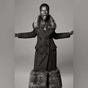 ZARA Studio Collection '21 Limited Edition Coat Faux Fur Herringbone Combination