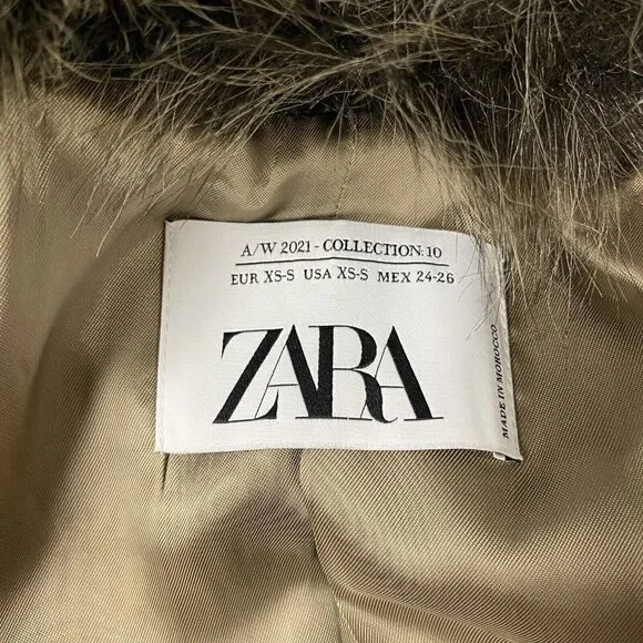 ZARA Studio Collection '21 Limited Edition Coat Faux Fur Herringbone Combination