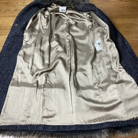 ZARA Studio Collection '21 Limited Edition Coat Faux Fur Herringbone Combination
