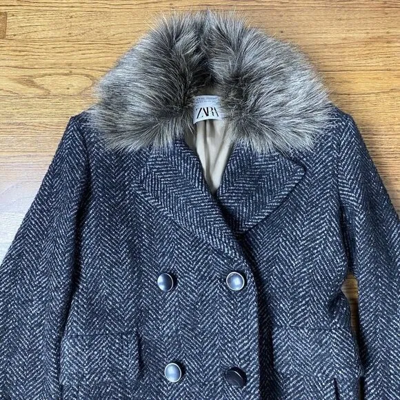 ZARA Studio Collection '21 Limited Edition Coat Faux Fur Herringbone Combination