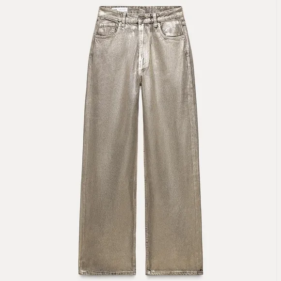ZARA WIDE METALLIC FOIL JEANS