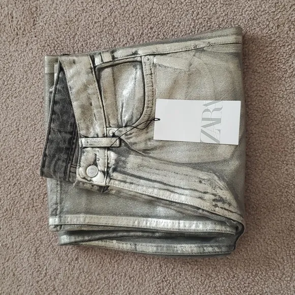 ZARA WIDE METALLIC FOIL JEANS