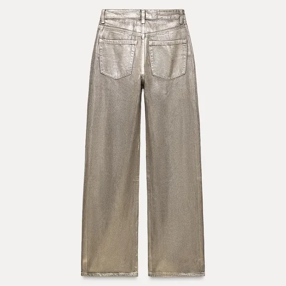 ZARA WIDE METALLIC FOIL JEANS