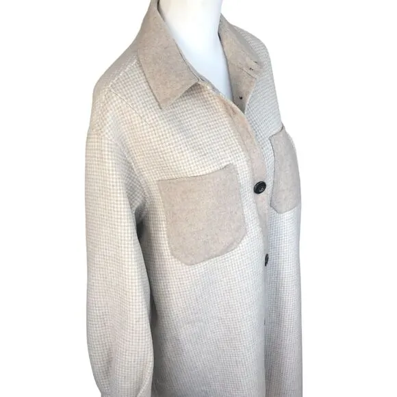 Zara Women Wool Blend Ivory Tan Oversize Button Front Jacket Coat w/Pockets XS