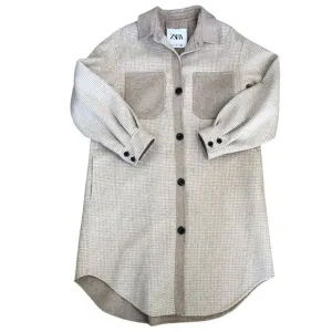 Zara Women Wool Blend Ivory Tan Oversize Button Front Jacket Coat w/Pockets XS