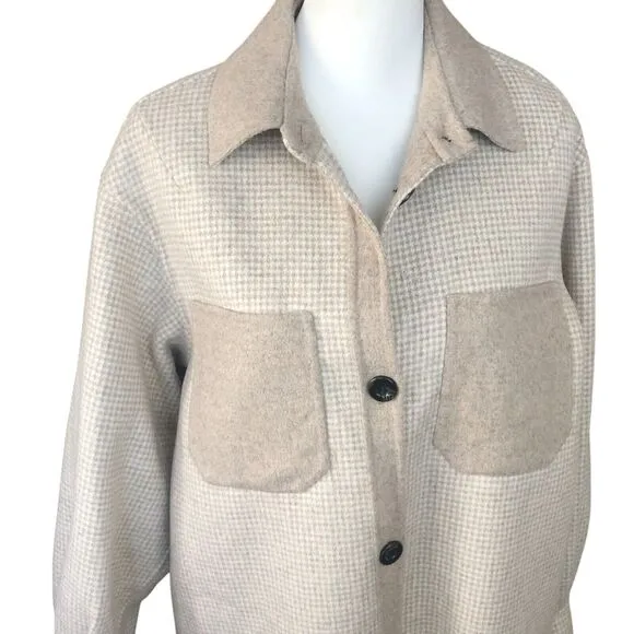 Zara Women Wool Blend Ivory Tan Oversize Button Front Jacket Coat w/Pockets XS