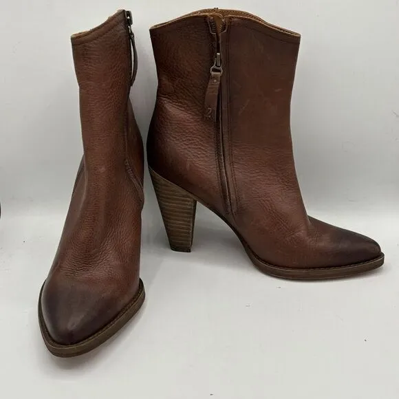 Zodiac Darrah Western Boots Sz 9 Cowboy Cognac Leather Booties Heel