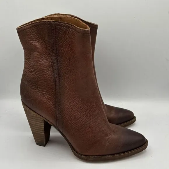 Zodiac Darrah Western Boots Sz 9 Cowboy Cognac Leather Booties Heel