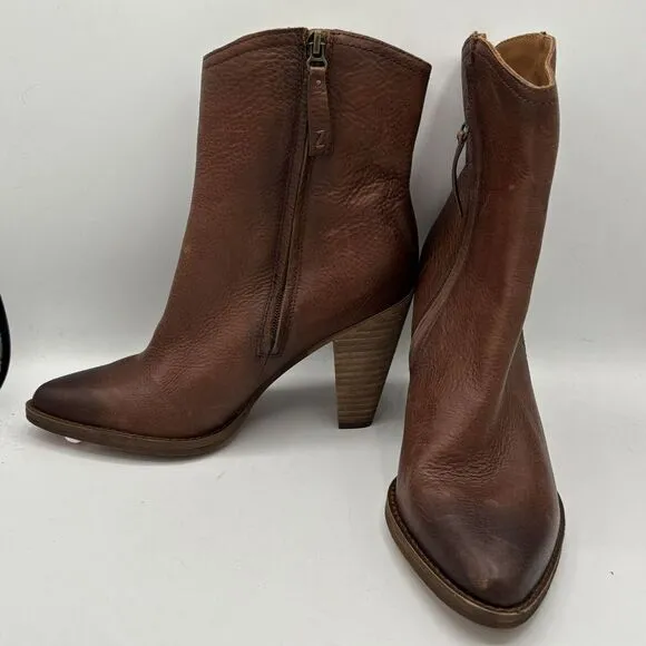 Zodiac Darrah Western Boots Sz 9 Cowboy Cognac Leather Booties Heel
